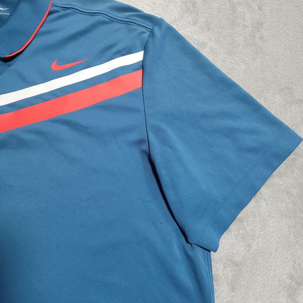 Nike Dri-FIT Golf Polo Shirt Mens Large Blue Chevron Performance - Picture 4 of 11